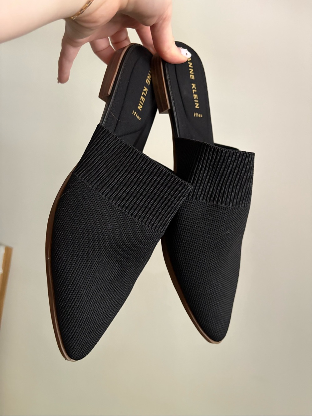 Anne Klein Black Knit Pointed Toe Slip-On Mules - Picture 4 of 7
